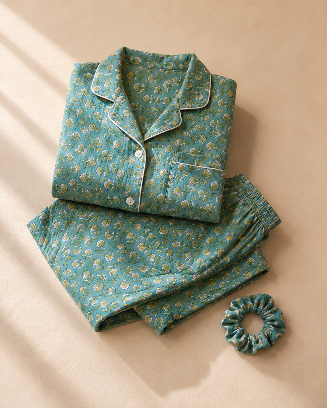 Teal Dusk Hand Block Print Pyjama Set